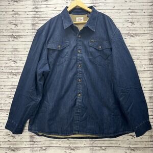 Wrangler Shirt Jacket Shaket Men's 2XL XXL Sherpa Fleece Lined Denim Dark Blue